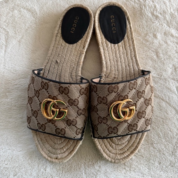 Gucci Brown GG Espadrille Sandal with Gold Double G - Picture 6 of 7
